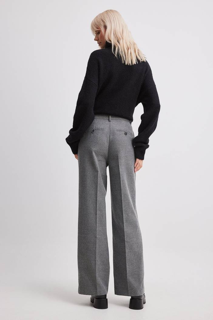 Flanellen broek met wijde pijpen en hoge taille | NA-KD