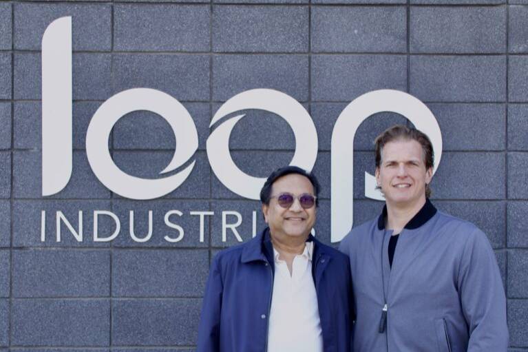 Arvind Singhania, Chairman and CEO of Ester Industries Ltd. and Daniel Solomita, Founder and CEO of Loop Industries at Loop’s head office in Terrebonne, Quebec, Canada.