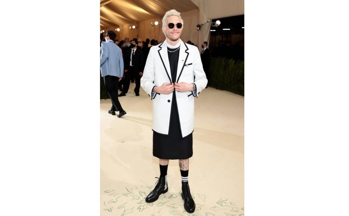 Sharon Stone, Lee Pace & Pete Davidson in Thom Browne, courtesy of the brand