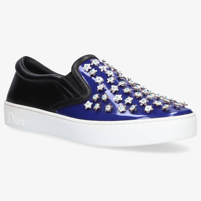 Schuhe Slip-On Sneaker HAPPY Lackleder dunkelblau Leder schwarz Schmuckverzierung | Dior