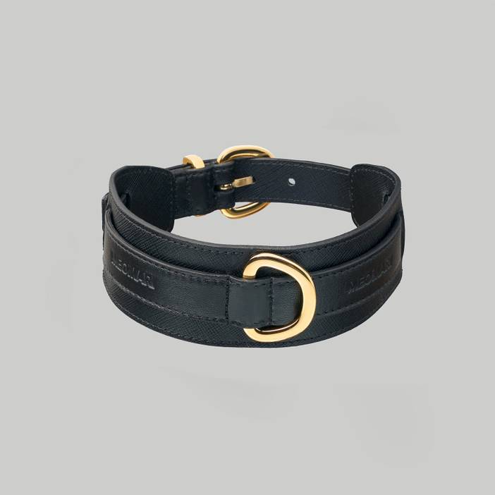 Dog collar in black Saffiano leather with Gold | MEOMARI