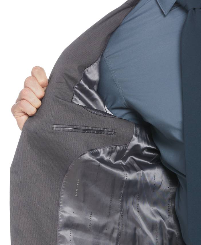 Men's Slim Fit Performance Tech Suit Jacket in Smoked Pearl/Gray, Size 40 | Short, Polyester/Elastane/Viscose | Perry Ellis