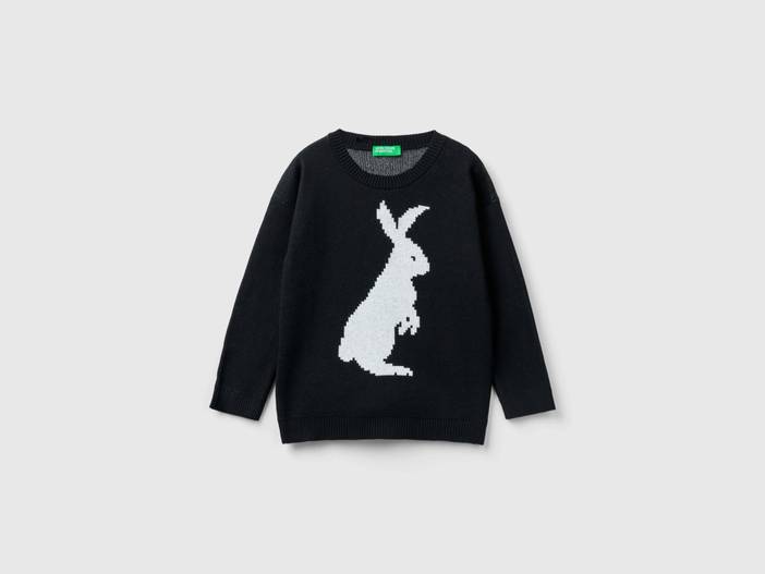 Benetton, Pullover Mit Hasen-design, größe 82, Schwarz, male | United Colors of Benetton