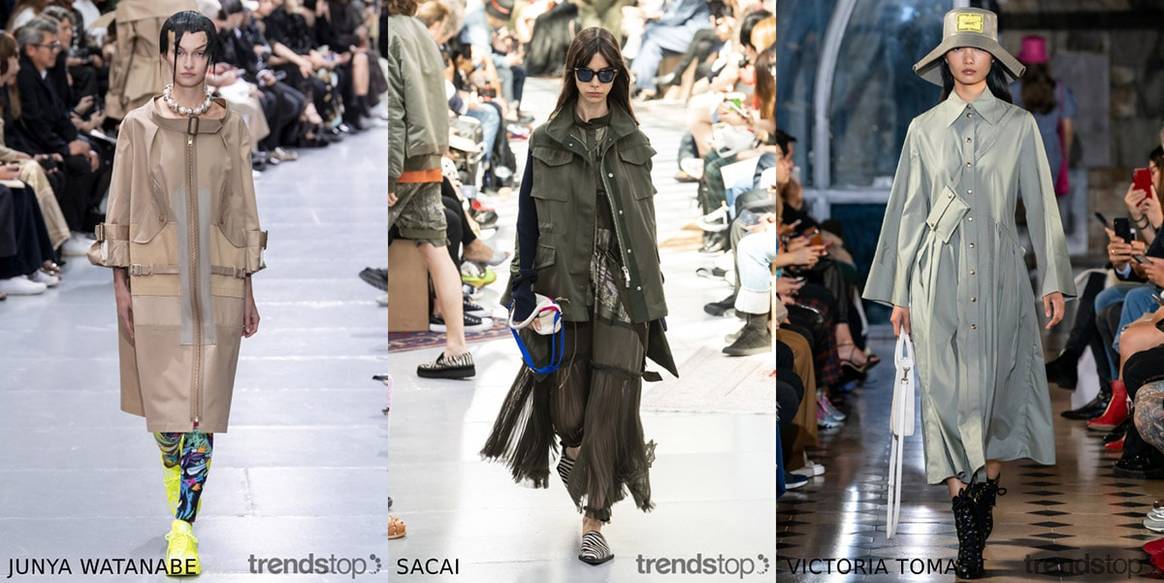 Beelden via Trendstop, van links naar rechts: Junya Watanabe, Sacai, Victoria Tomas, allen Voorjaar Zomer 2020.