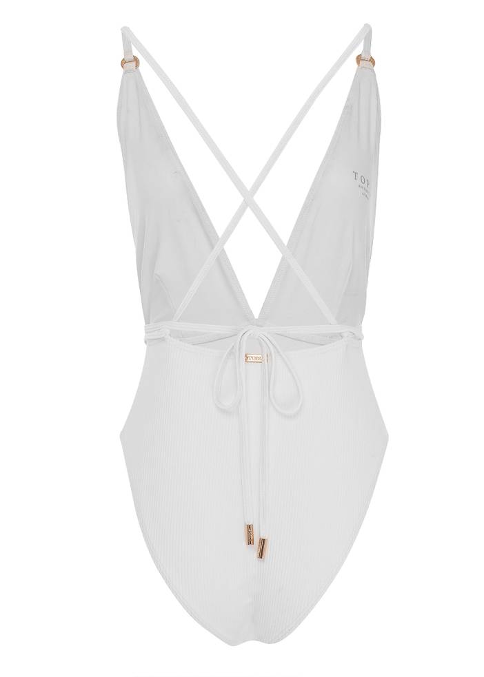 Ultimate One Piece Plunge Swimsuit White | Topaz Boutique Swim
