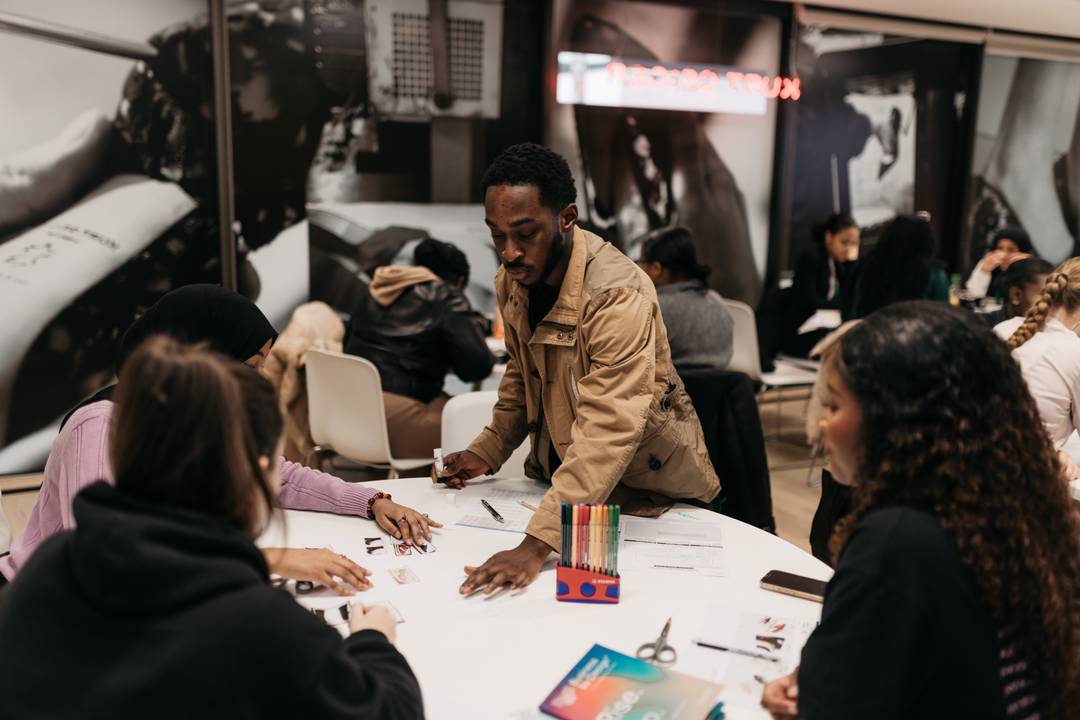 Internship winner Joel Anokye during a buying masterclass at Kurt Geiger's Business by Design Academy.