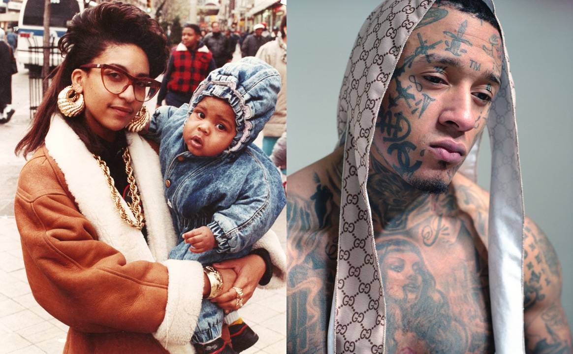 Foto rechts: Florian Joahn, 2018, model Tino Kamal,
styling Jean Paul Paula © Florian Joahn, links: Jamel Shabazz, A Mother’s
Love, Brooklyn, NYC, 1987 © foto Jamel Shabazz