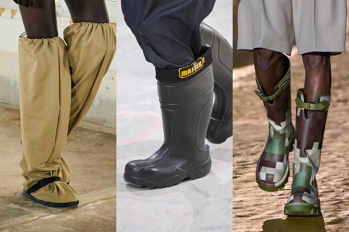 SS24 men's footwear trends. (From left) Rains, Junya Watanabe and
Louis Vuitton.