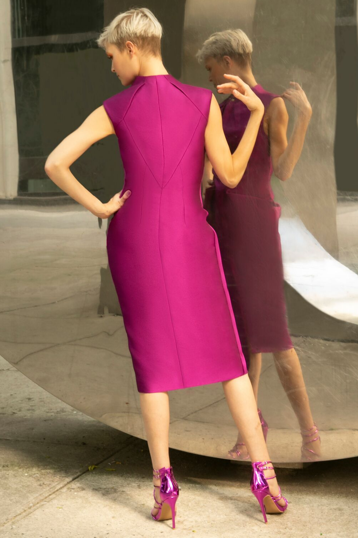 Lisette Dress | Raspberry Midi Cocktail Dress | Jennifer Ritz