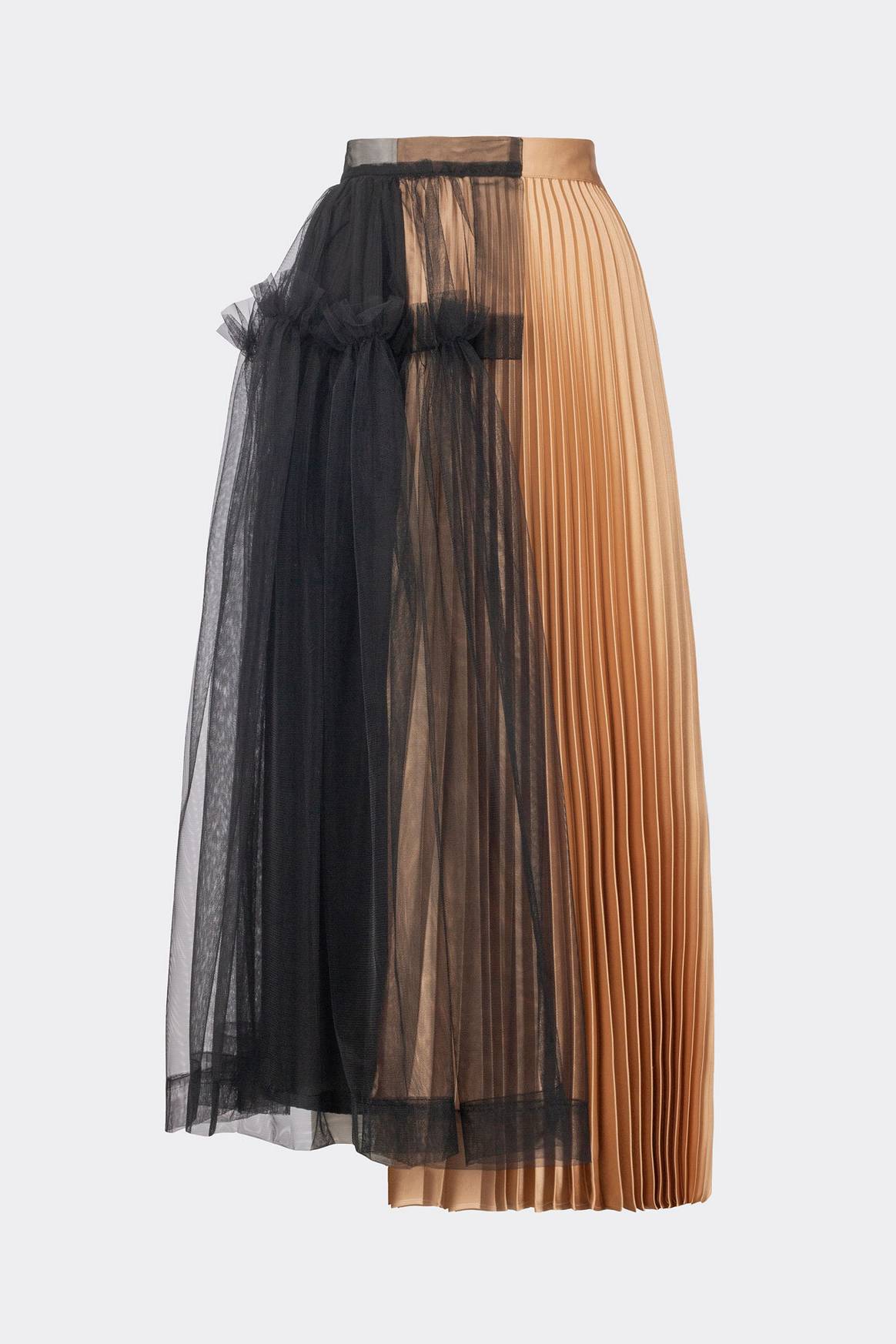 Satin/tulle plisse midi skirt/actn1.com