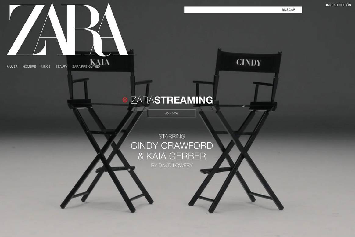 Cartel promocional del primer capítulo de Zara Streaming, con Cindy Crawford y Kaia Gerber.