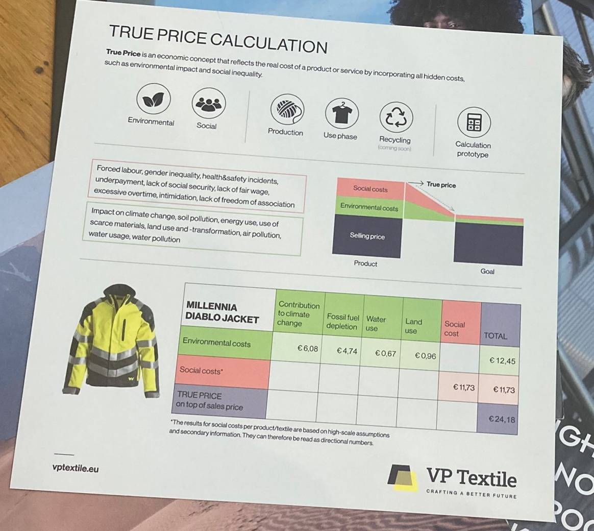 Close up of a True Pricing flier from VP Textile