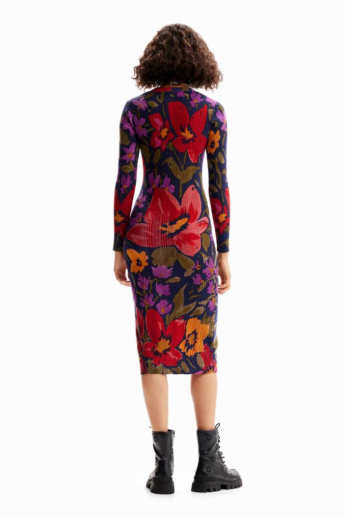 knee length dresses for ladies Floral Fitted Midi Dress by Desigual  Frockaholics at Momento Dezigns