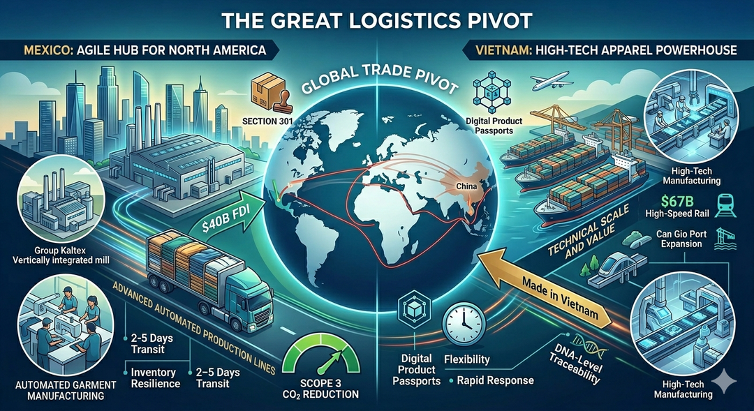 The Mexico - Vietnam logistics pivot. AI-generated image.