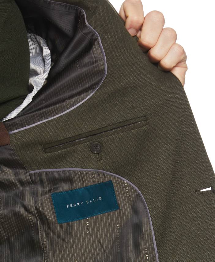 Men's Slim Fit Two Tone Smart Knit Suit Jacket in Rosin/Green, Size 46 | Regular, Polyester/Nylon/Elastane, Solid | Perry Ellis