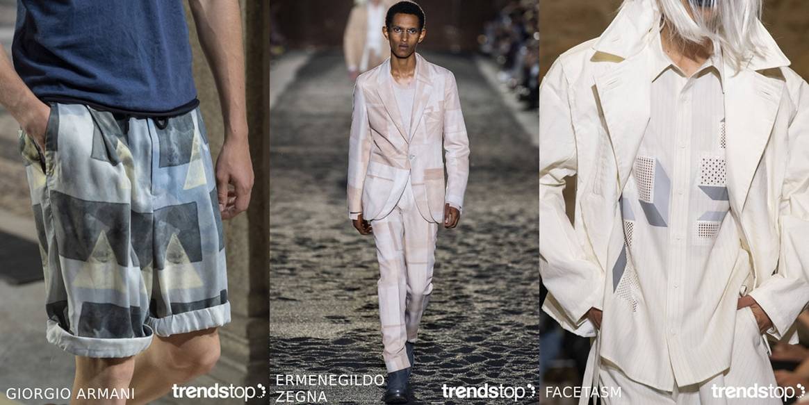 Immagine per gentile concessione di Trendstop, da sinistra a destra:
 Giorgio Armani, Ermenegildo
Zegna, Facetasm, tutto primavera estate 2020.