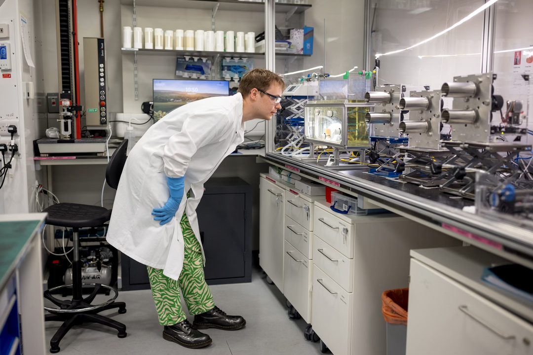 Liam Ives, a senior materials scientist at Solena Materials, creates fibres from synthetic proteins.