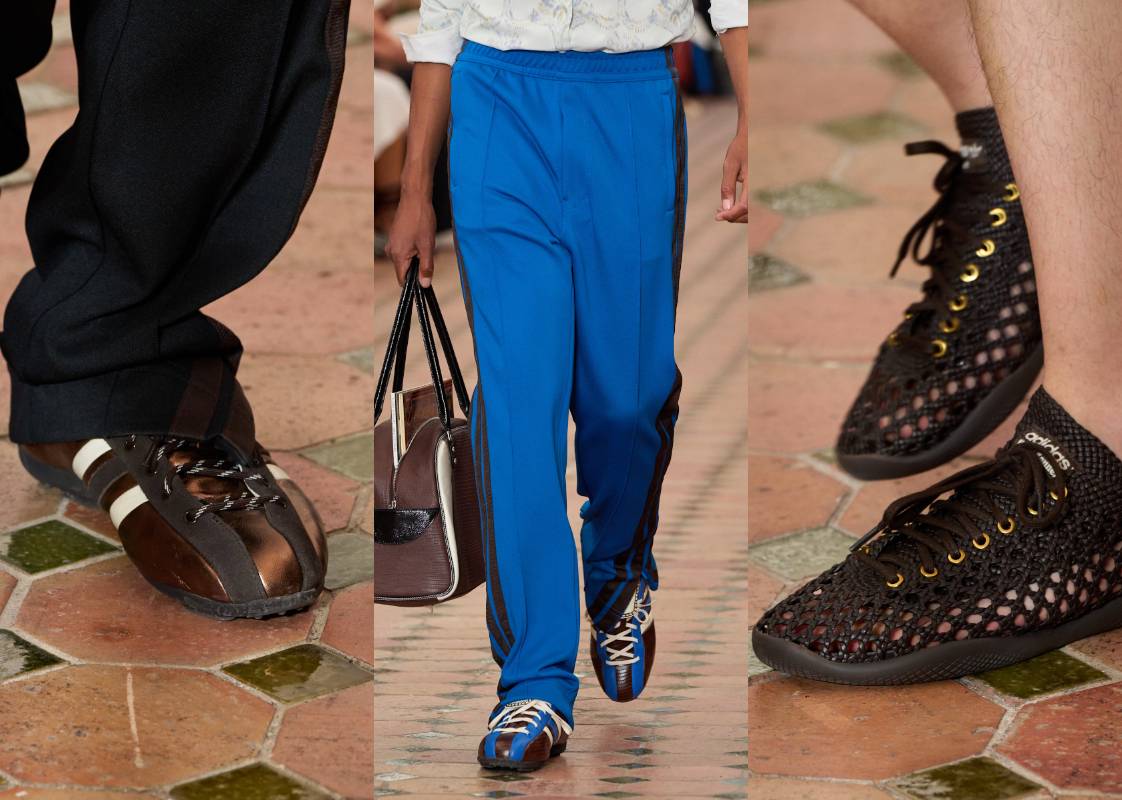 (Rechts und Mitte) Wales Bonners neue Kollaboration mit Y-3, (links) eine aktualisierte Version des Adidas Originals by Wales Bonner Karintha Lo Sneakers.