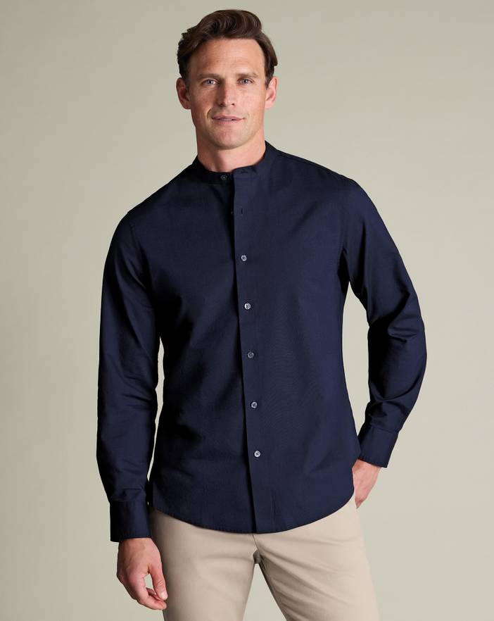 Men's Charles Tyrwhitt Collarless Stretch Washed Oxford Shirt | Charles  Tyrwhitt