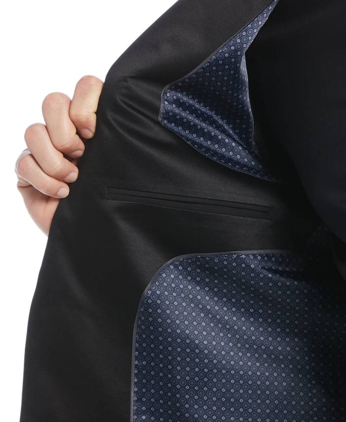 Men's Slim Fit Contrast Tuxedo Jacket in Black, Size 42 | Regular, Polyester/Elastane/Viscose | Perry Ellis