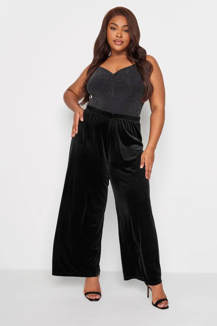 Fluwelen Broek Met Wijde Pijpen In Zwart, Dames Curve & Grote Maten Kleding, Yours | Yours