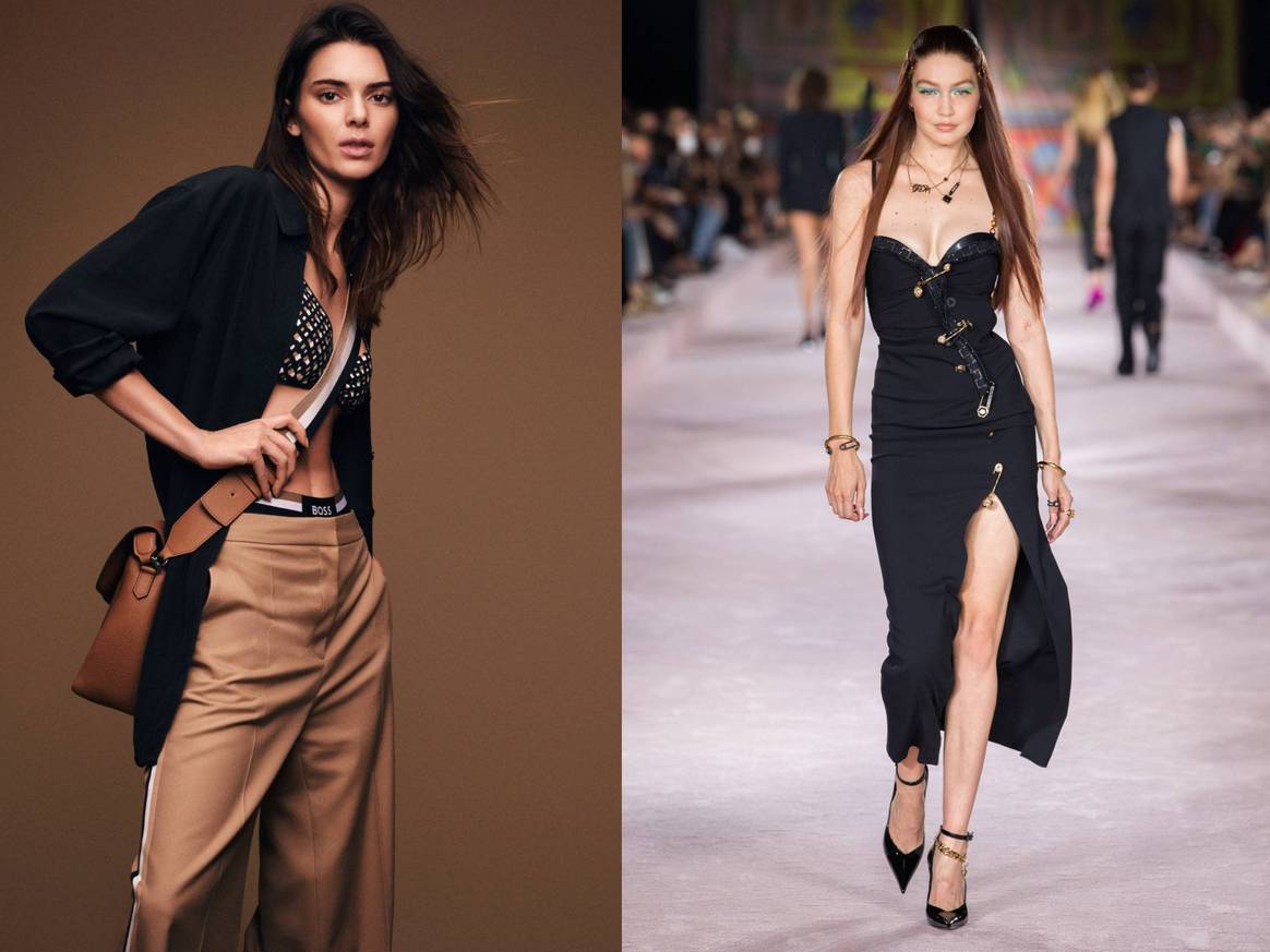 Kendall Jenner (links) für Boss und Gigi Hadid (rechts) für
Versace. Bilder: Boss/ Versace