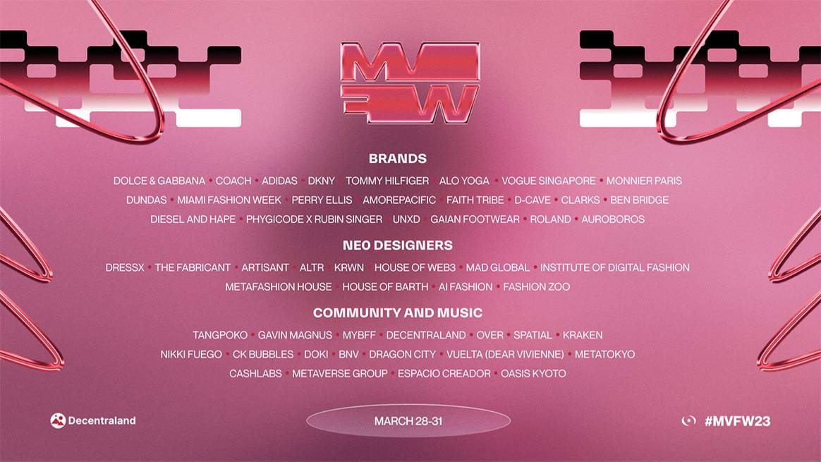 Photo Credits: Activaciones programadas para la segunda edición de la Metaverse Fashion Week. Decentraland, página oficial.
