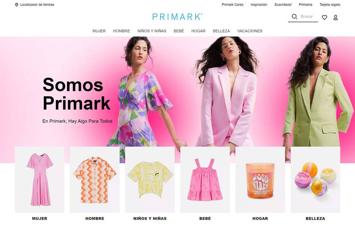 Imagen de archivo: Frontend de la nueva página web de Primark para España. Fotografía de cortesía.