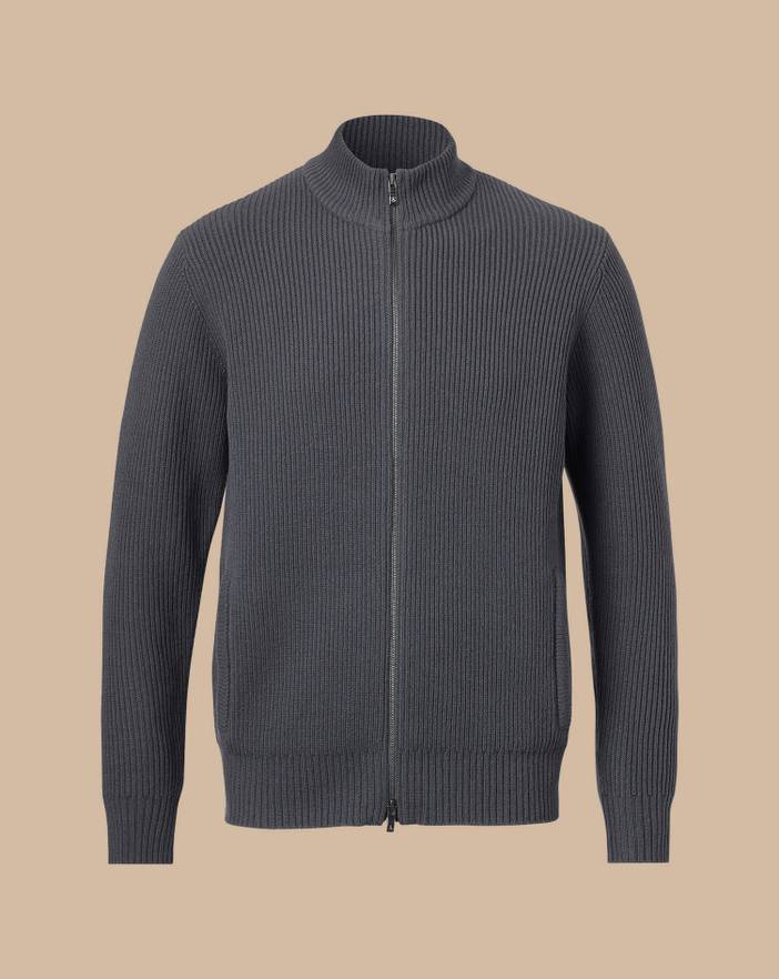 Men's Charles Tyrwhitt Chunky Zip Funnel Neck Cardigan | Charles Tyrwhitt