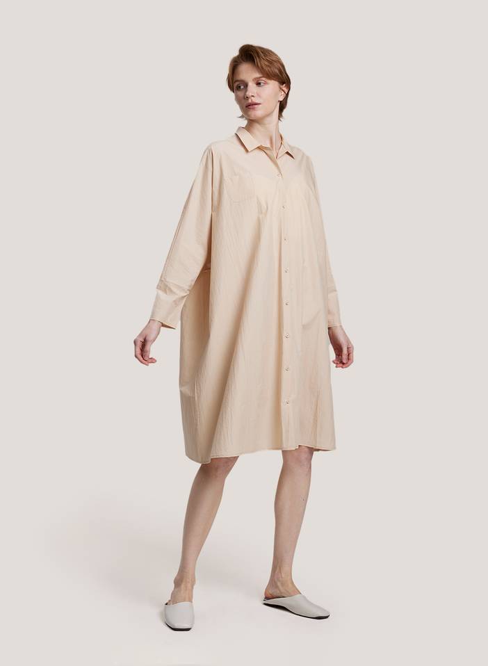 100% Cotton Oversize Shirt Dress Almond M | Gentle Herd