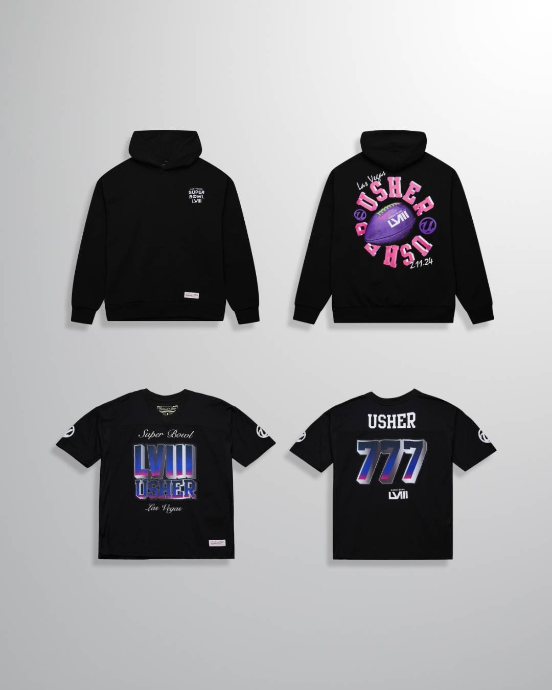 NFL x Mitchell & Ness x Usher apparel for Super Bowl LVIII