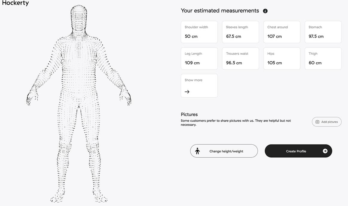Front-end de la nueva herramienta “Perfil corporal digital” de Hockerty.