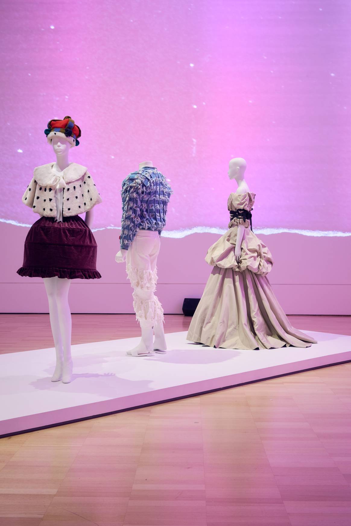 Comme des Garçons and Vivienne Westwood garments on display at the media announcement of Westwood | Kawakubo on display at NGV International