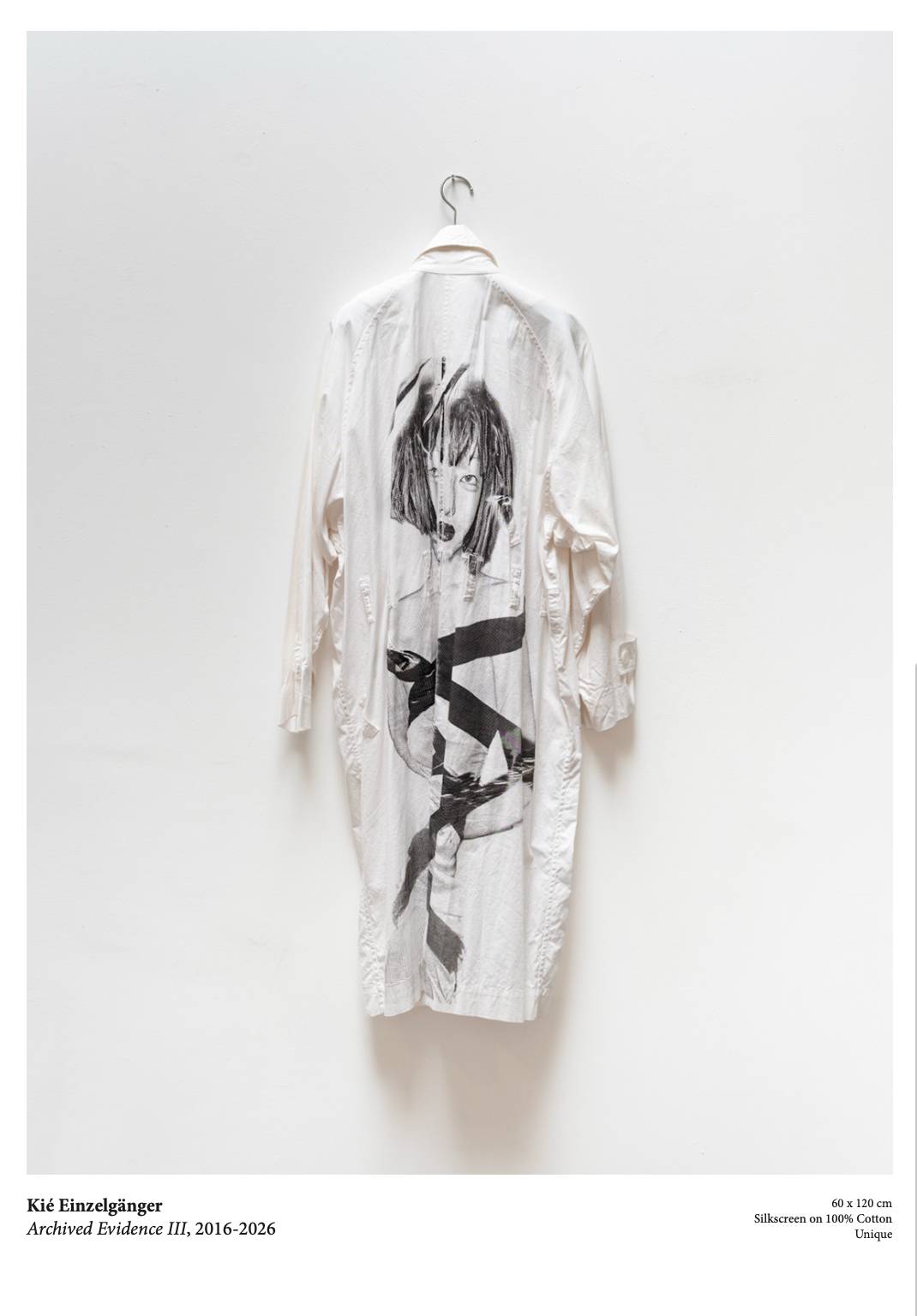 Lab coat by Kié Lee that will be sold in Antwerp as an art-work, also silk-screened, from a 10-year archive originally produced in New York.