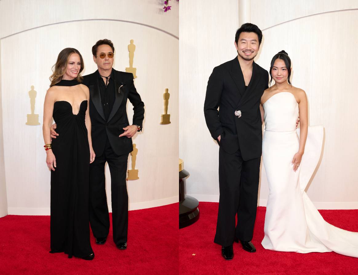 Robert Downey Jr. in Saint Laurent and Simu Liu in Fendi.