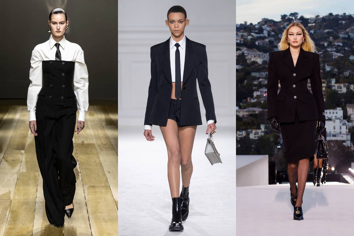 (From left) AW23 collections by Alexander McQueen, Valentino
and Versace. Images: Launchmetrics Spotlight