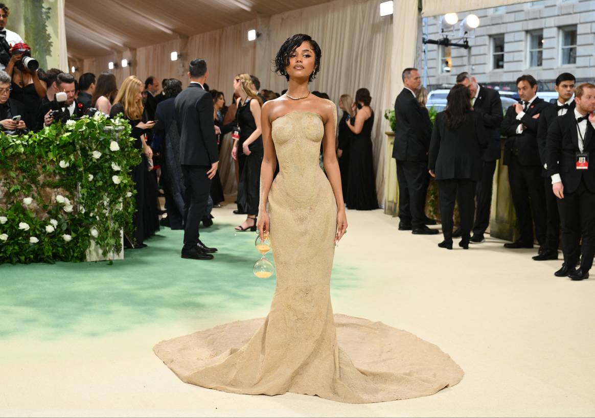 South African singer and songwriter Tyla arrives for the Met Gala in Balmain.