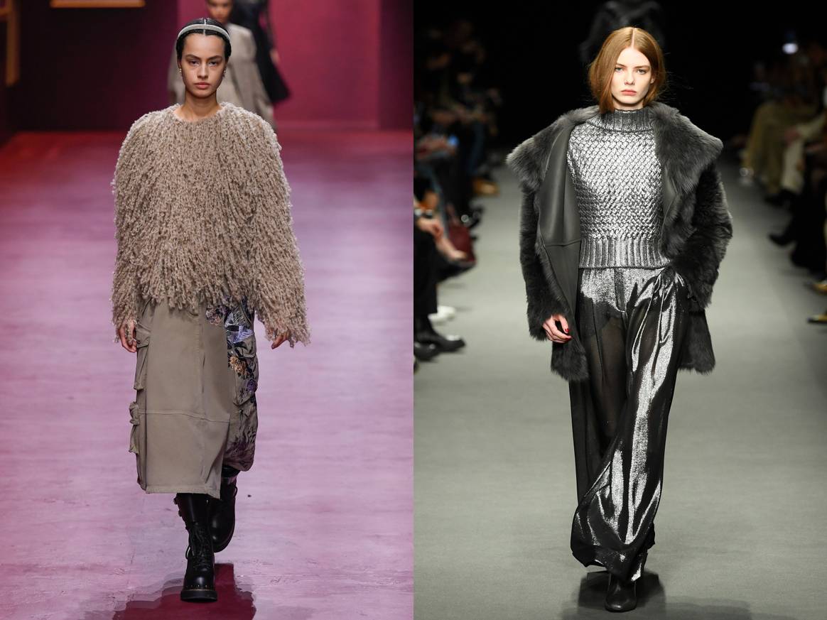 Looks aus der HW22/23-Kollektion von Christian Dior und Alberta Ferretti (von links nach rechts). Bilder: Christian Dior, Alberta Ferretti via Catwalkpictures