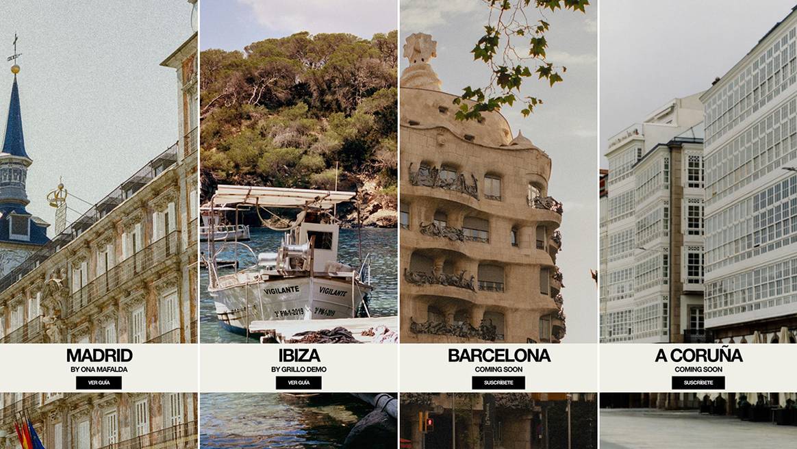 Guías (virtuales) del nuevo “Travel Mode” de Zara para España, con las de Madrid e Ibiza y, próximamente, las de Barcelona y La Coruña.