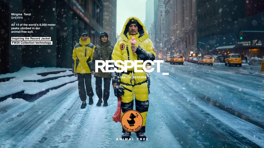 La Record Jacket FW25 di Save The Duck (ispirata alla tuta degli alpinisti).