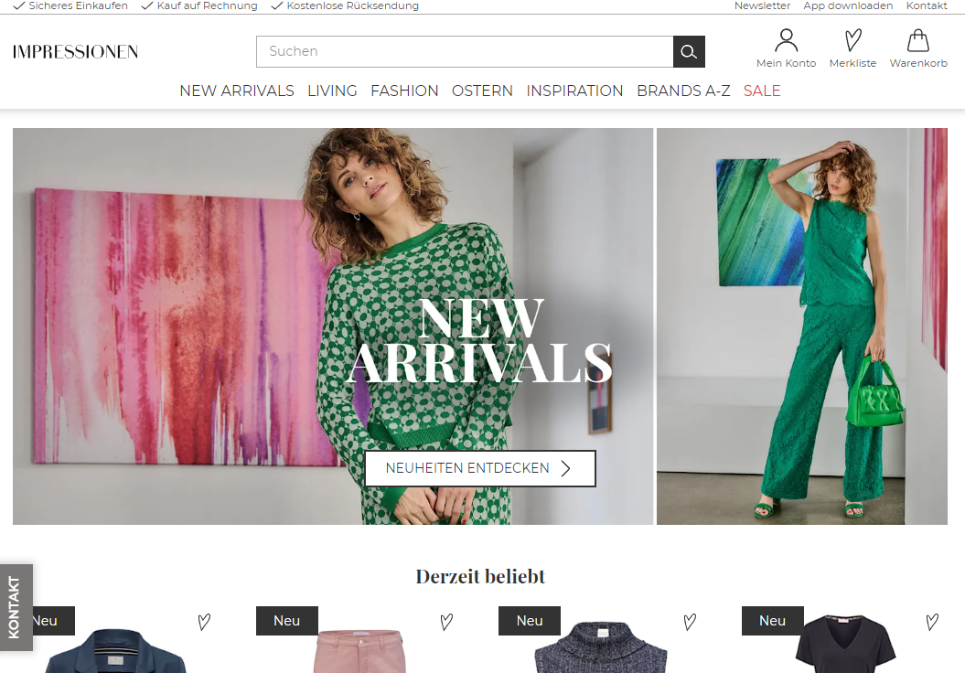 Bild: Screenshot des Onlineshops von Impressionen