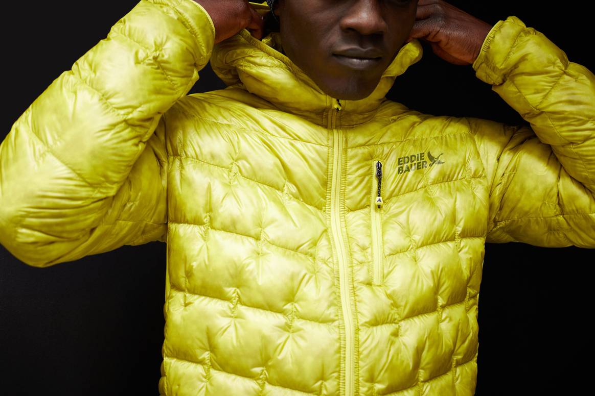 Eddie Bauer's new logo on a jacket.