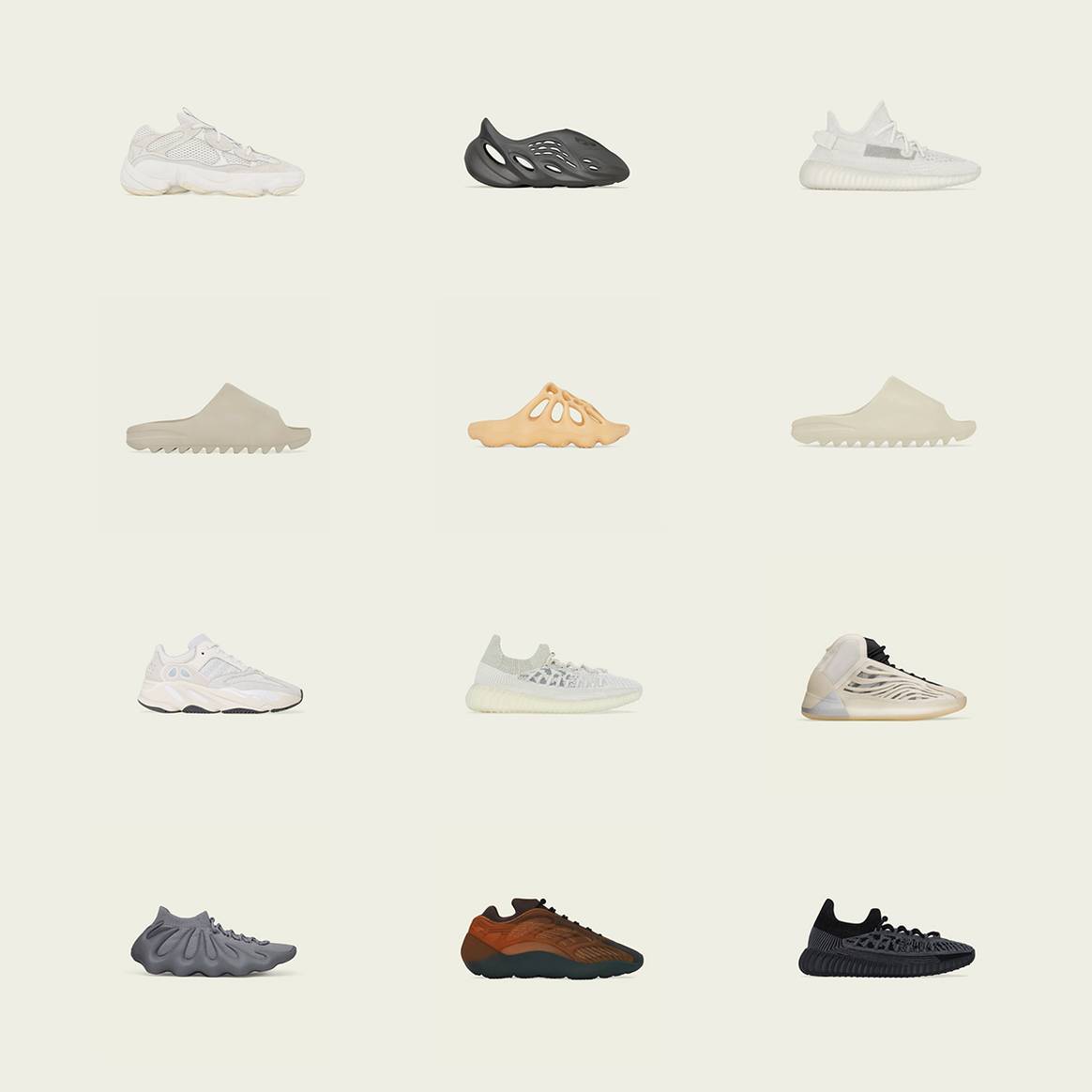 Selección de artículos de la línea Yeezy Adidas que se pondrán a la venta a partir del 2 de agosto de 2023.