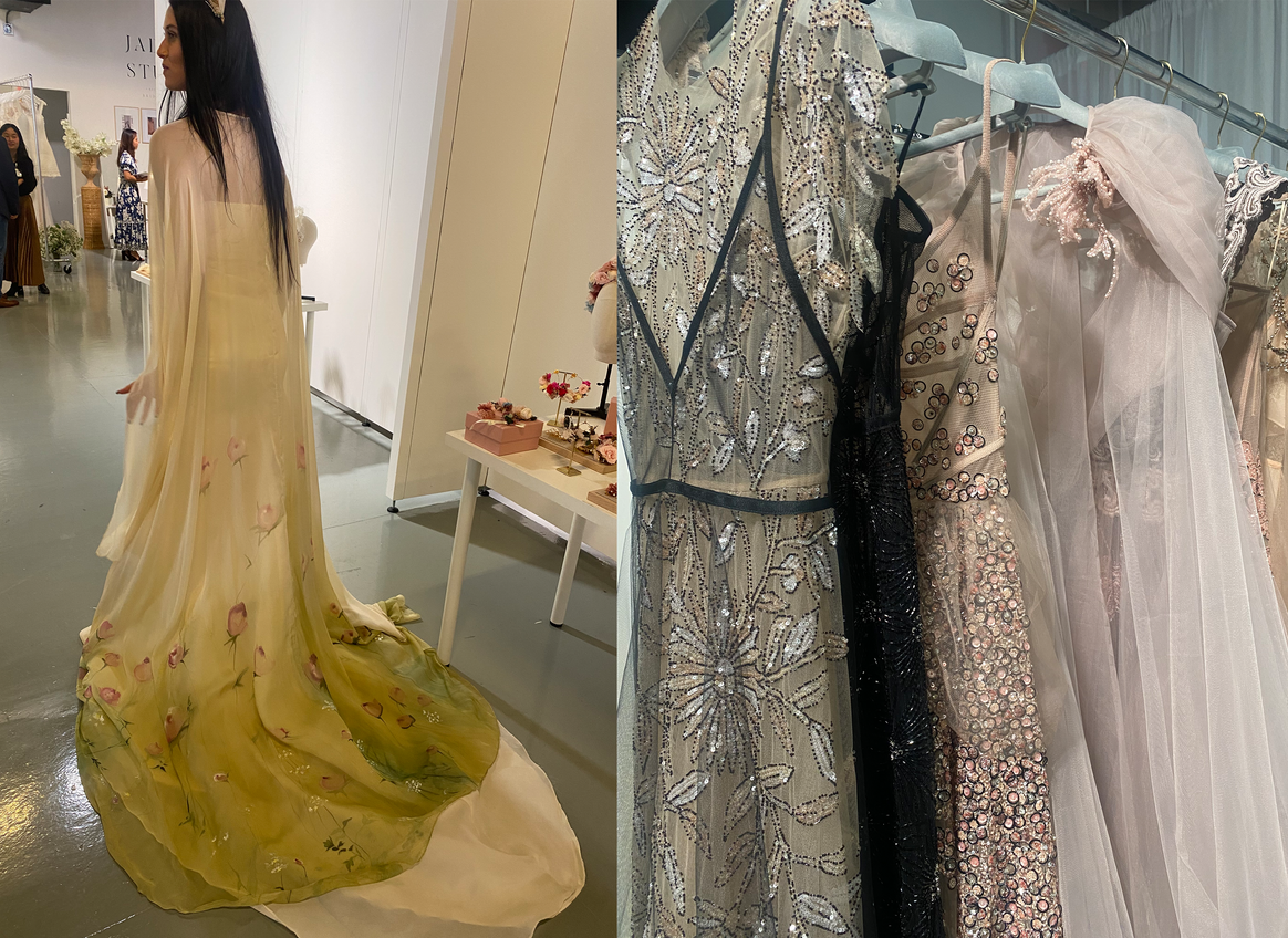 Hand painted cape at KB Couture and vintage inspired fabrications at Marco & Maria