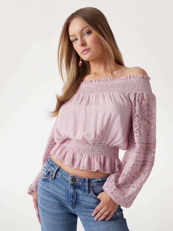 Off-Shoulder-Oberteil Seidenmix | GUESS