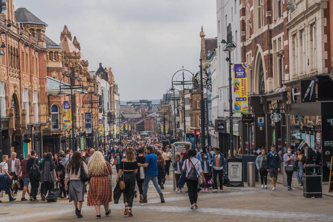 Leeds, UK, shopping street.