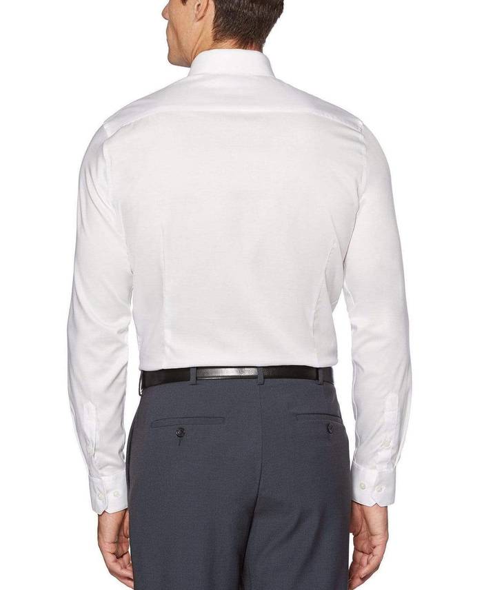 Men's Very Slim Fit Non-Iron Solid Dress Shirt in White, Size 17.5/34-35, 100% Cotton | Perry Ellis