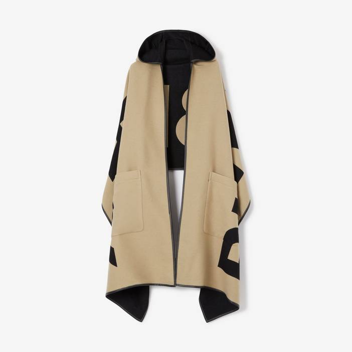 BURBERRY｜COATS (Monogram Cotton Jacquard Hooded Cape (8 Logo Wool Cotton Jacquard Hooded Cape | Burberry