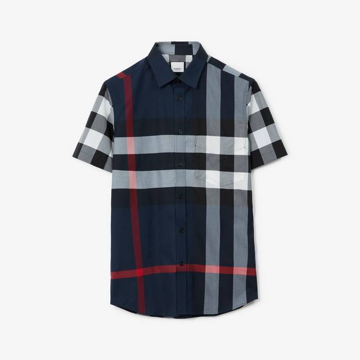 Short-sleeve Check Stretch Cotton Poplin Shirt | Burberry