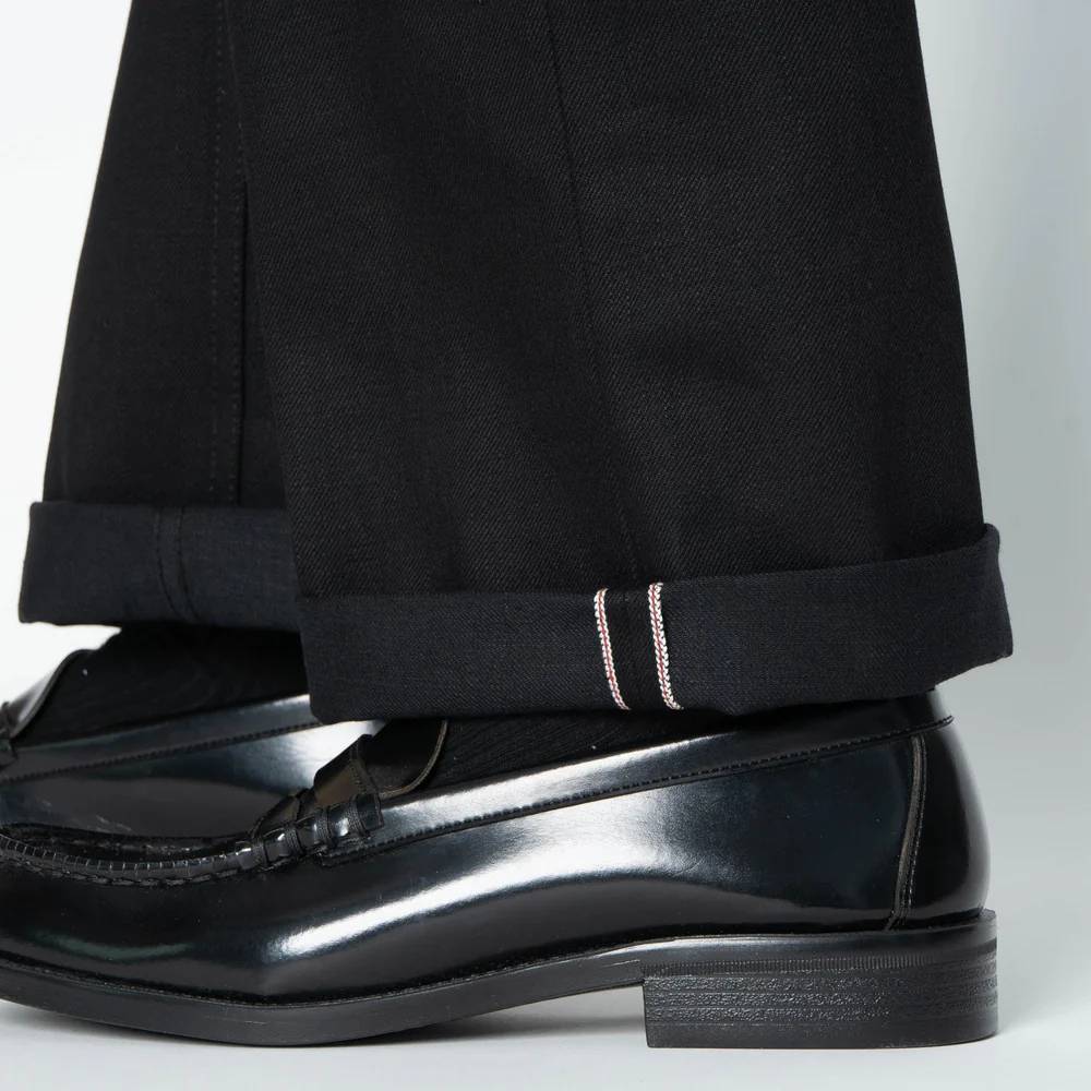Solid Black Selvedge Edge Denim.